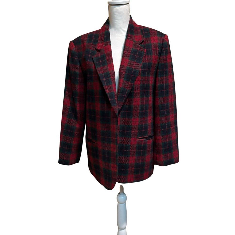 Laura Gayle Wool Blend Plaid 2 Button Blazer Jacket Red Green Navy Size 16P